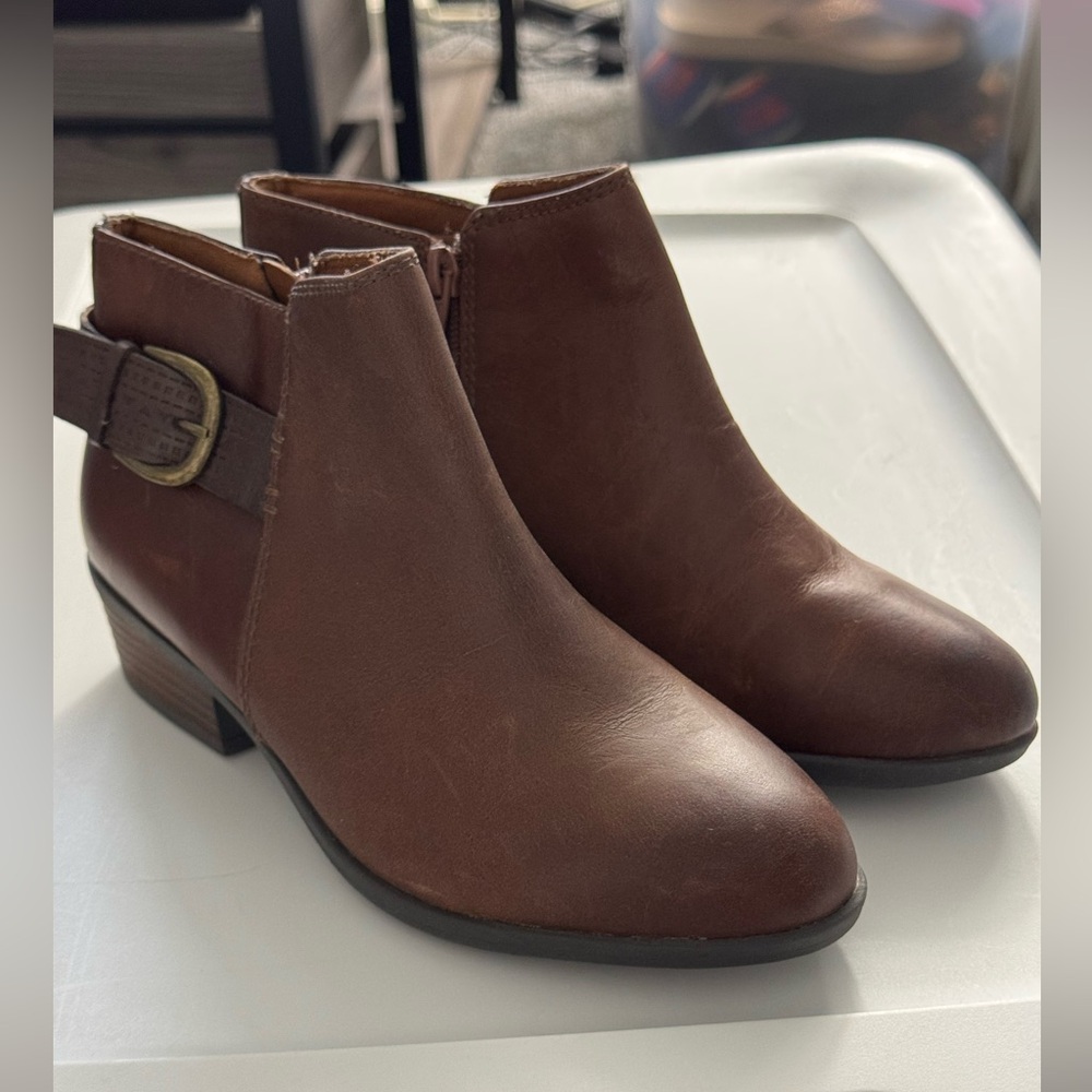 Brown Ankle Boots with Buckle Detail